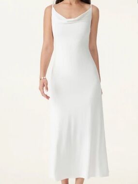 OGL Effortless Vacay Cowl Neck Midi Bra Dress in Pure White, NWT, Size M